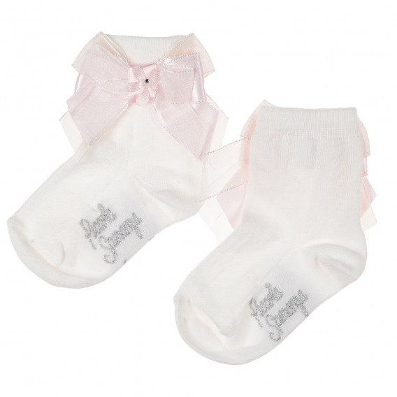 Чорапи за бебе момиче с голяма панделка в бежав цвят Picolla Speranza 100096 3