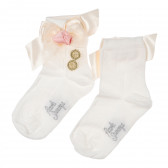 Чорапи за момиче с деликатна панделка в розово, ръчно изработени цветя в цвят сьомга и златисто Picolla Speranza 100098 3