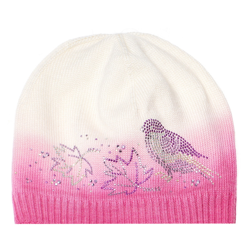 Плетена вълнена шапка за момиче с розови камъчета   100195