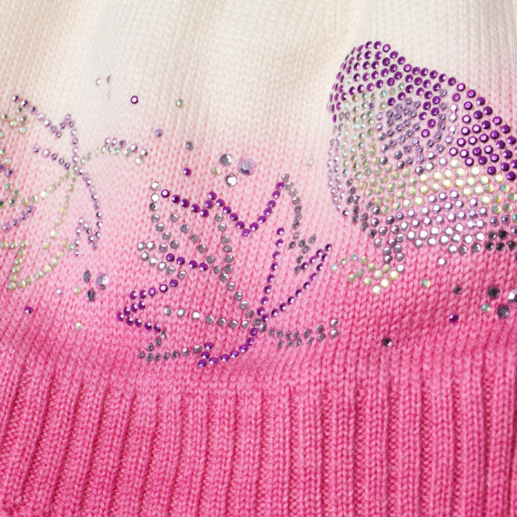 Плетена вълнена шапка за момиче с розови камъчета  TUTU 100197 3