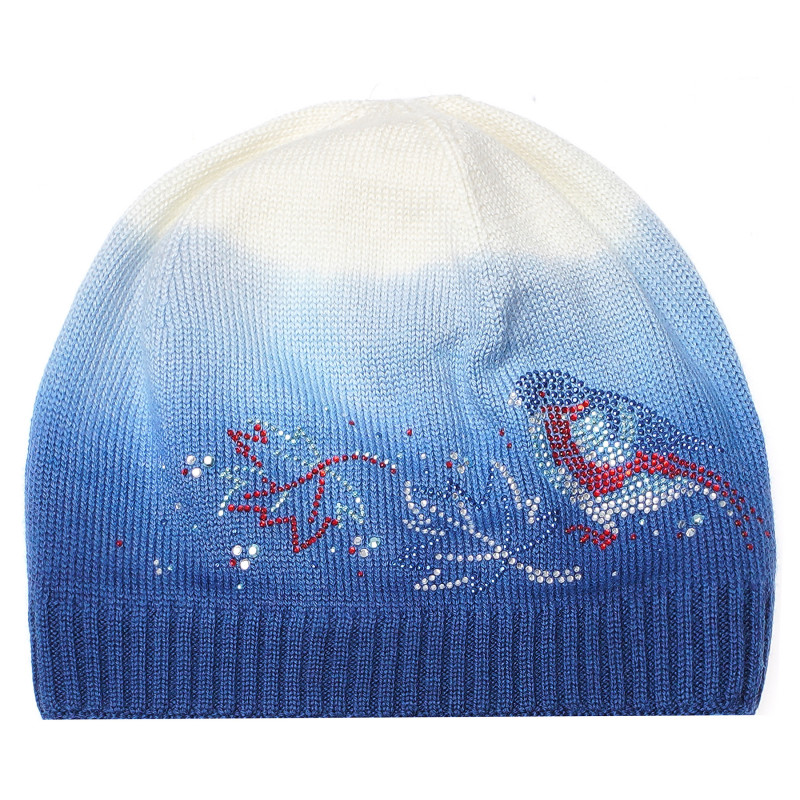 Плетена вълнена шапка за момиче с фина плетка декорирана с камъчета  100198