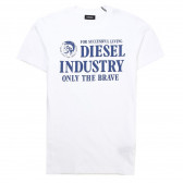 Памучна тениска с надпис за момче бяла Diesel 10150 