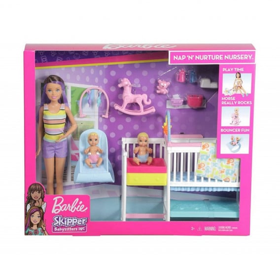 Барби Игрален комплект детска стая, детегледачка и 2 бебета за момиче Barbie 101917 