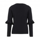 Черна памучна блуза с дълъг ръкав за момиче с пришити волани на ръкавите Name it 102368 3