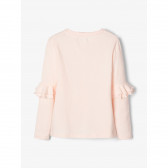 Розова памучна блуза с дълъг ръкав за момиче с пришити волани на ръкавите Name it 102394 3