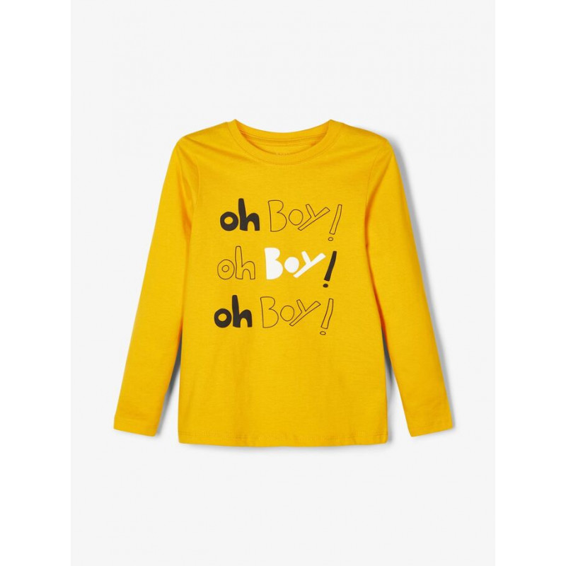 Памучна жълта блуза с дълъг ръкав за момче и графичен принт  102524
