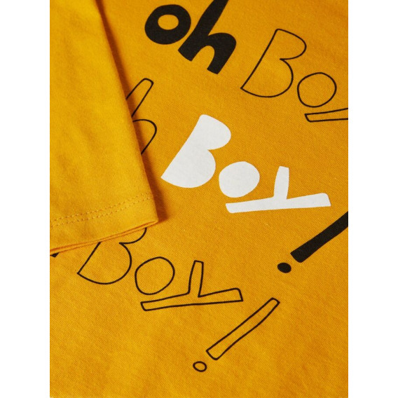 Памучна жълта блуза с дълъг ръкав за момче и графичен принт Name it 102526 3