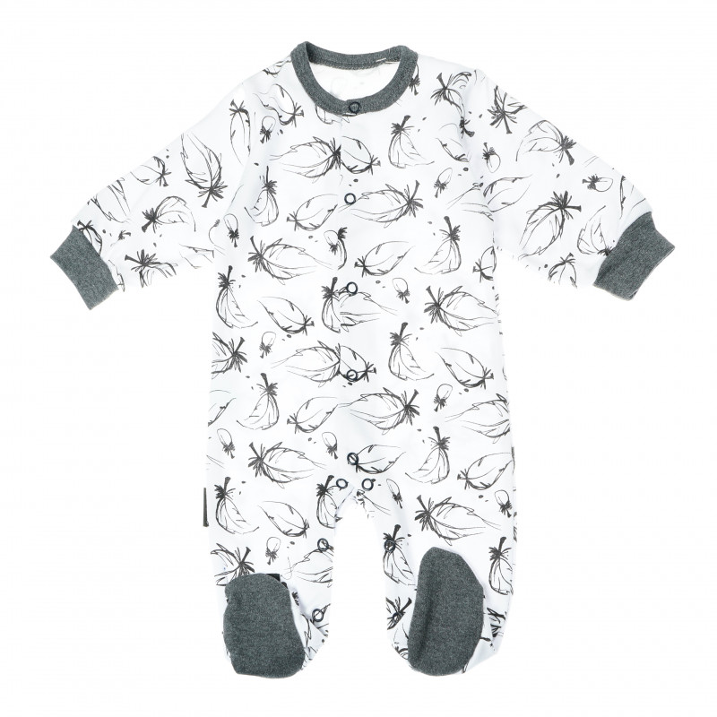 Памучна пижама с дълъг ръкав и нежен принт за бебе  104810