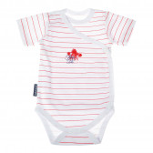 Памучно боди с къс ръкав на бяло и червено райе за бебе момиче Ewa Klucze 104822 