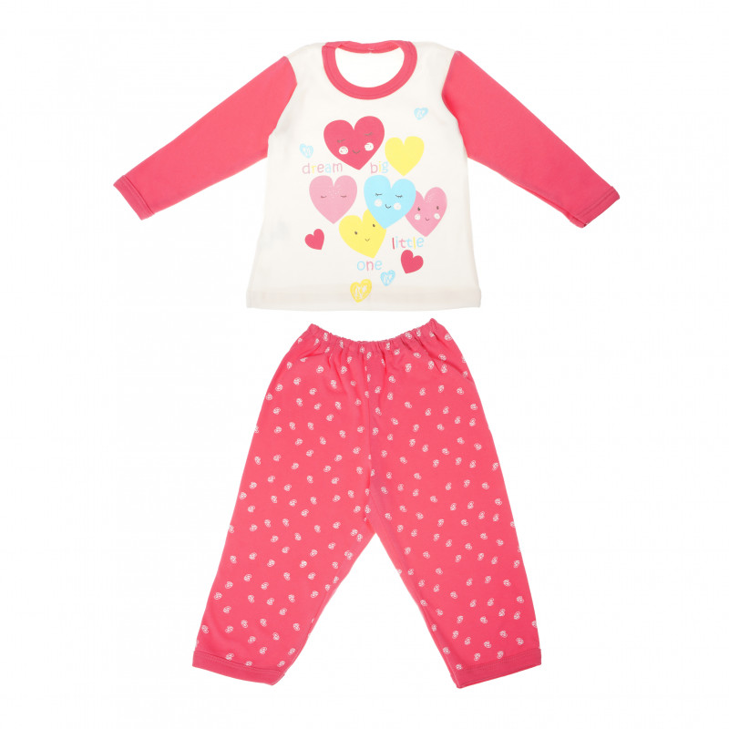 Памучна пижама от две части със сърчица за момиче  104855