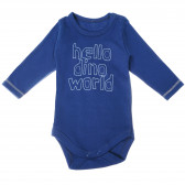 Памучно боди с дълъг ръкав и обкантено деколте за бебе за момче синьо Ewa Klucze 104914 