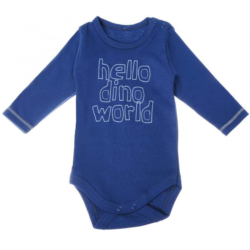 Памучно боди с дълъг ръкав и обкантено деколте за бебе за момче синьо  104914