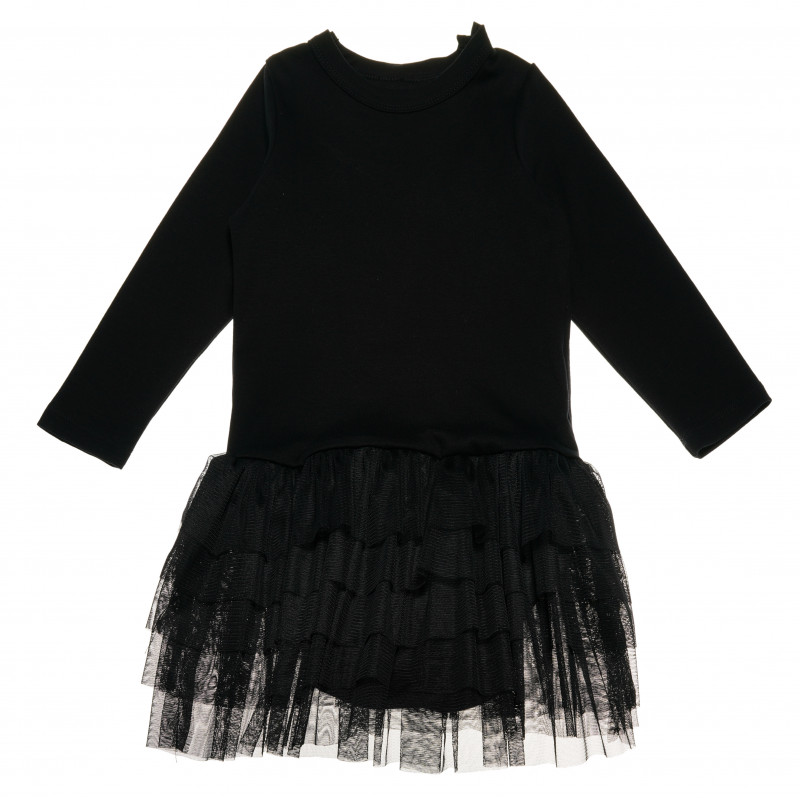 Памучна рокля тип- боди с дълъг ръкав за момиче черна  105075