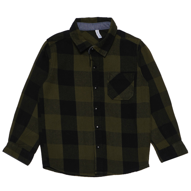 Памучна риза за момче в черно и зелено каре  105851