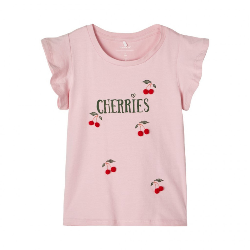 Блуза с къс ръкав от органичен памук, розова за момиче  107104