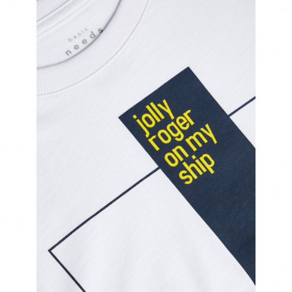 Тениска с принт от органичен памук, бяла за момче Name it 107245 3