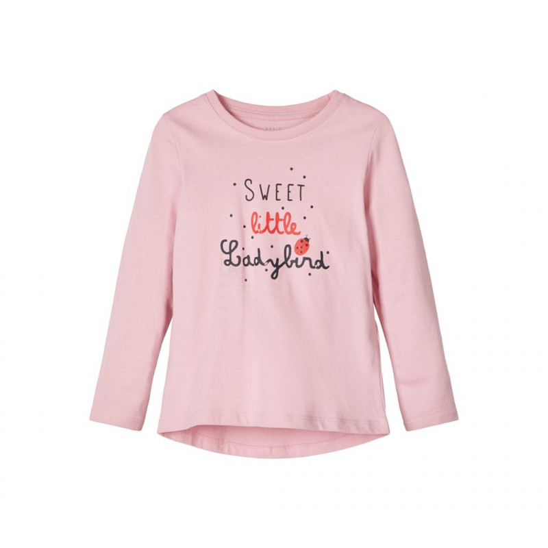 Памучна блуза с права кройка, розова за момиче  107385