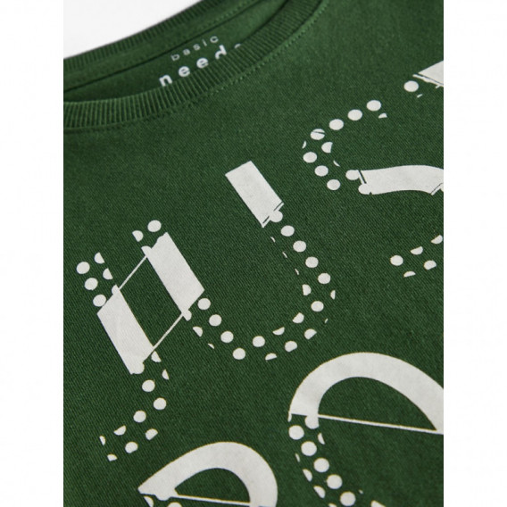 Памучна блуза с графичен принт, маслено зелена за момче Name it 107433 3