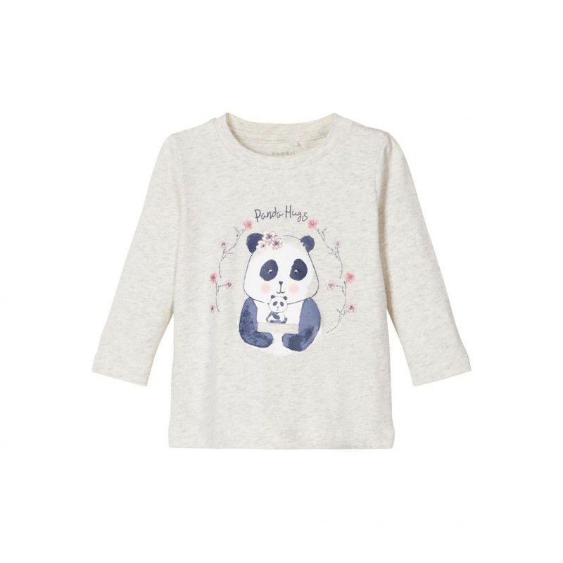 Памучна блуза с панда, сива за момиче  107567