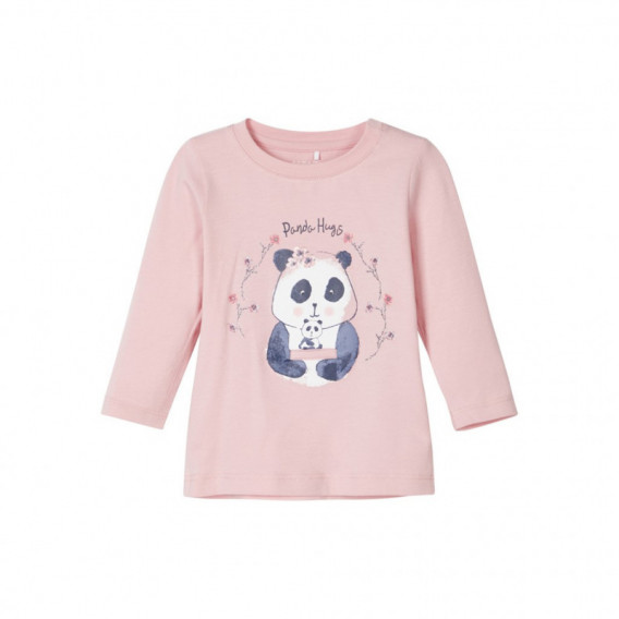 Памучна блуза с панда, розова за момиче Name it 107570 