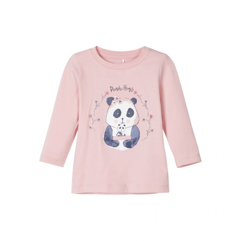 Памучна блуза с панда, розова за момиче  107570