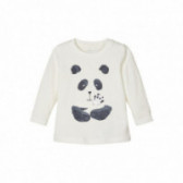 Памучна блуза с панда, бяла за момче Name it 107612 