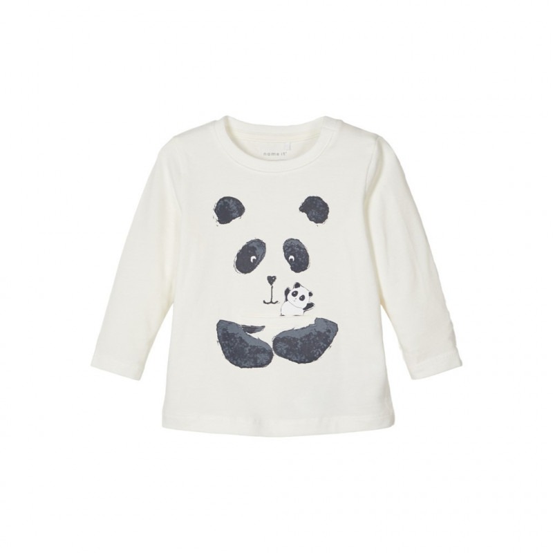 Памучна блуза с панда, бяла за момче  107612