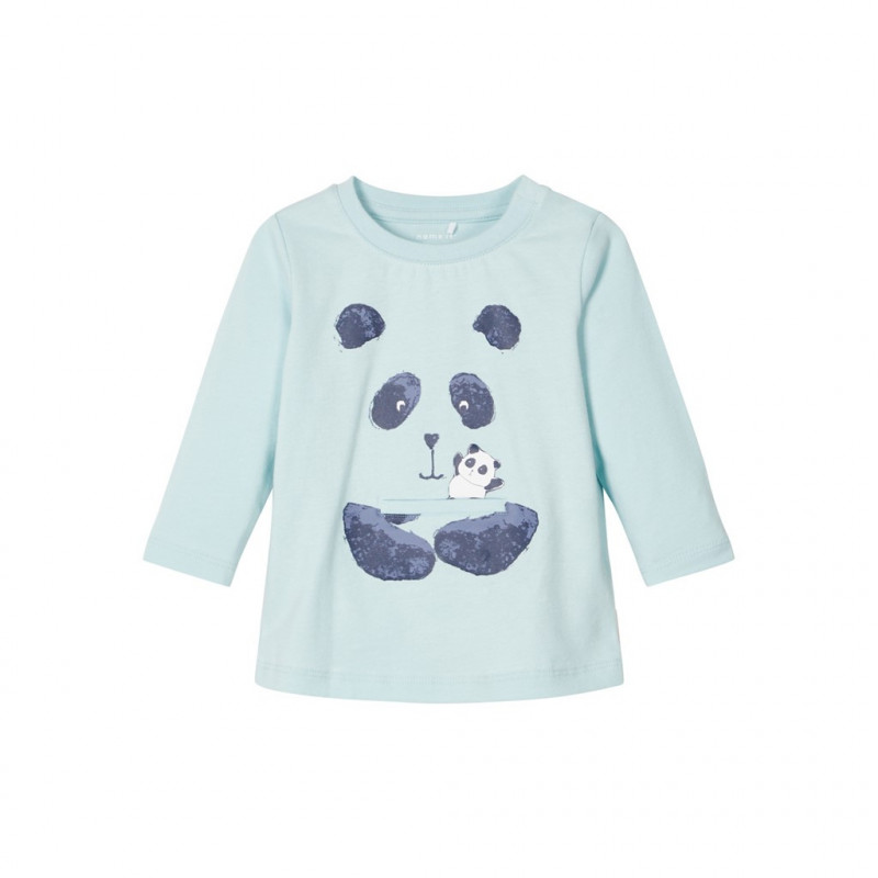 Памучна блуза с панда, синя за момче  107615
