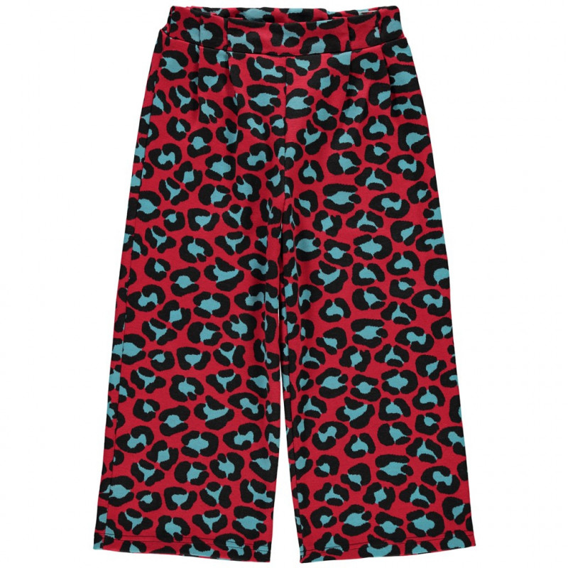 Памучен панталон с животински принт, червен за момиче  107658