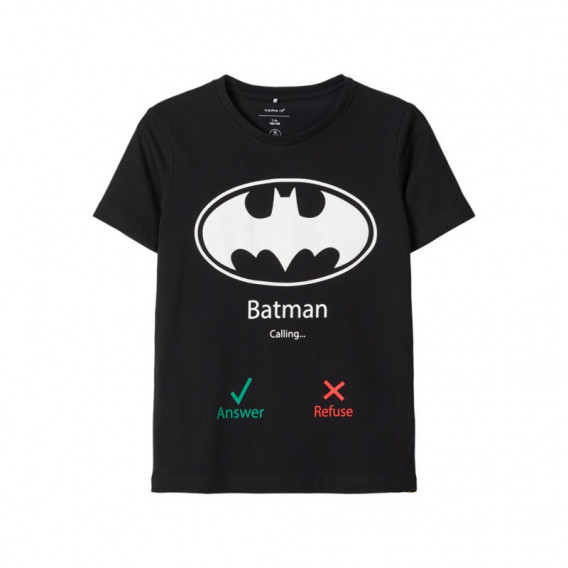 Памучна блуза с щампа на Batman, черна за момче Name it 107674 