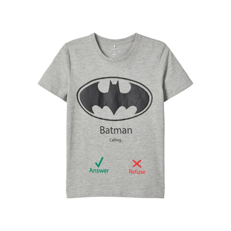 Памучна блуза с щампа на Batman, сива за момче  107677
