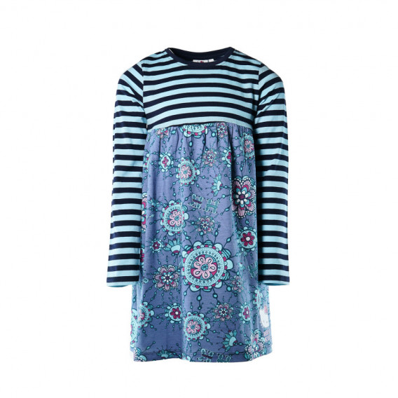 Памучна разкроена рокля, синя за момиче Hello Kitty 107965 