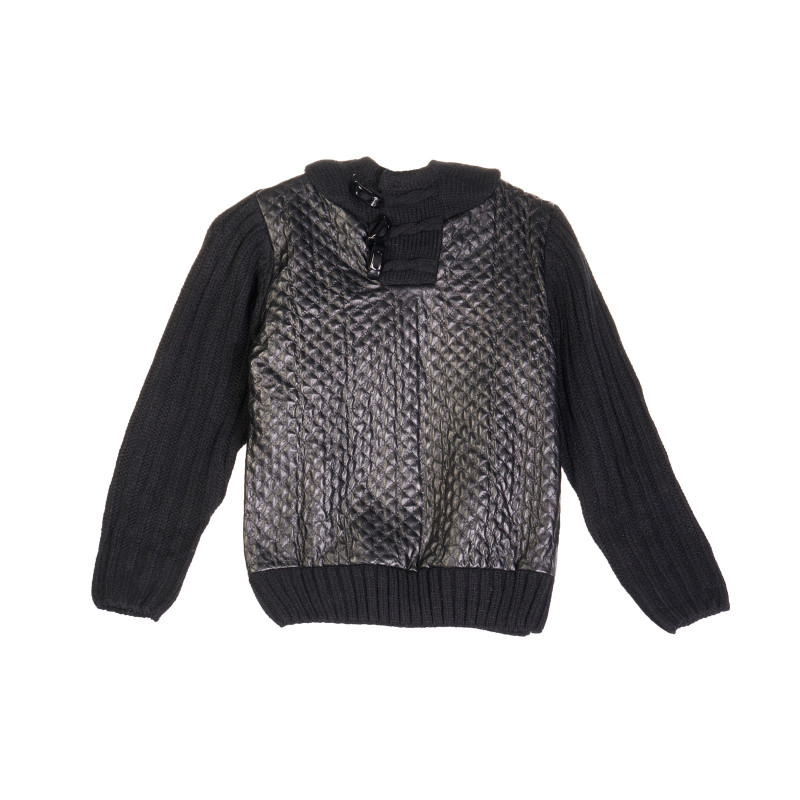 Пуловер за момче с качулка и  декоративни копчета, черен  10798