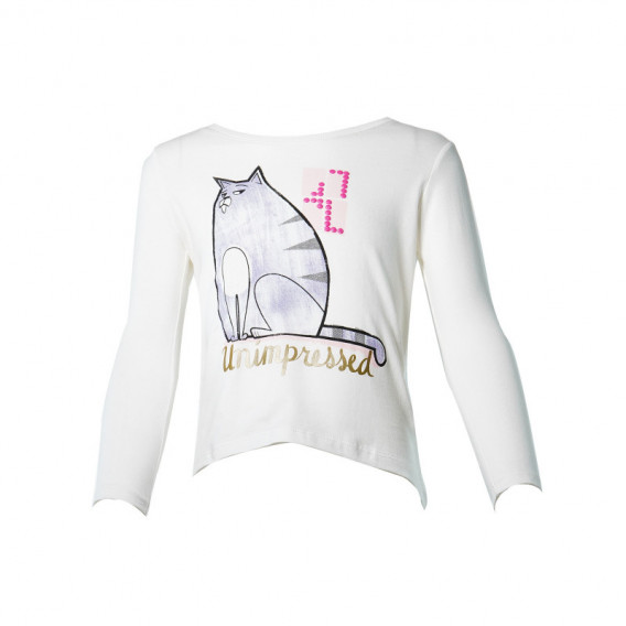 Памучна блуза с щампа, бяла за момиче Pets 108061 