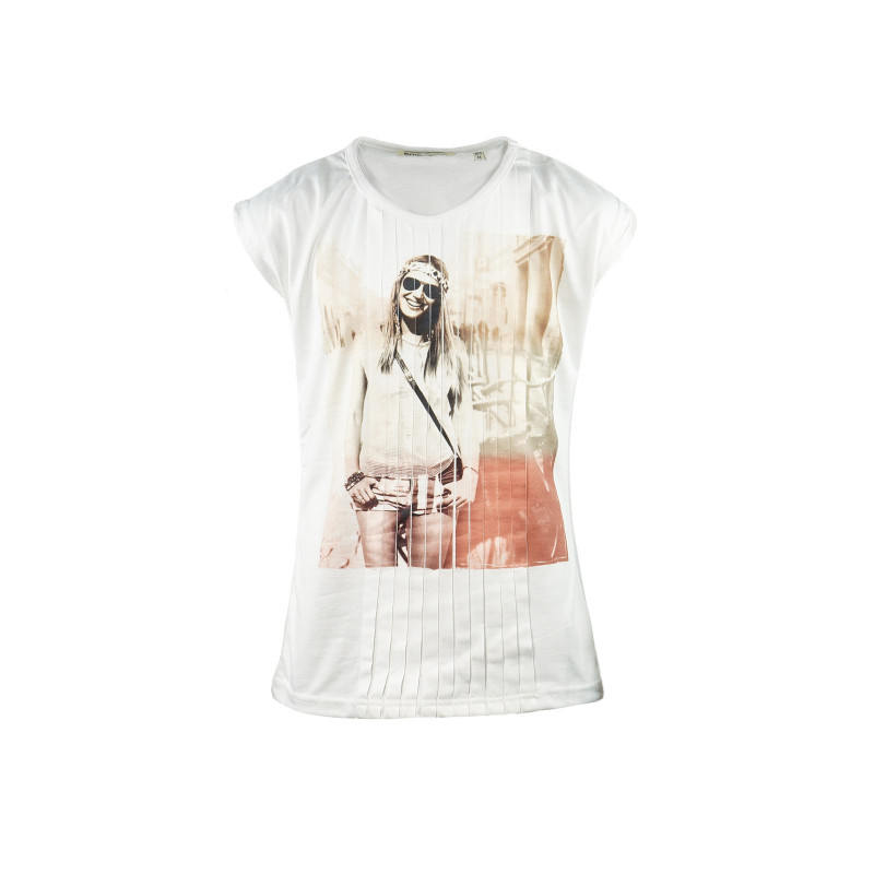 Ефектна тениска със щампа, бяла за момиче  108064