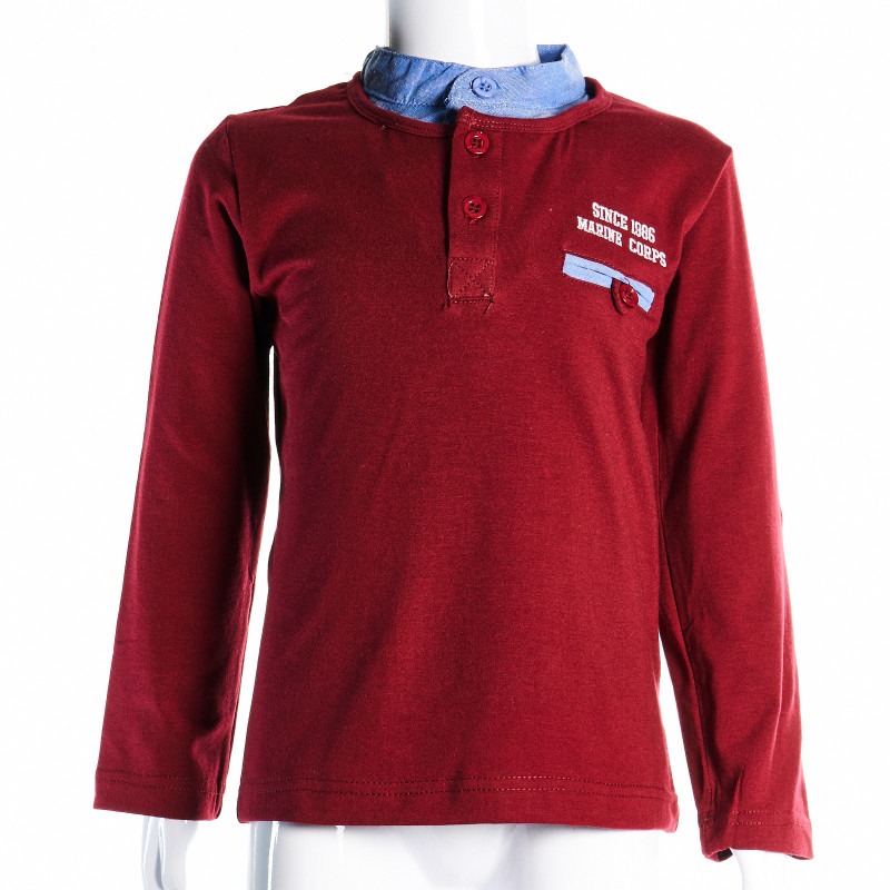 Блуза в бордо с дълъг ръкав и декоративен джоб с копче за момче  10834