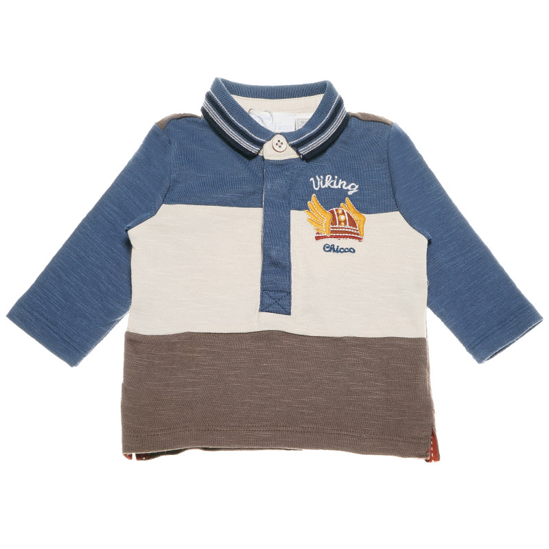 Памучна блуза с яка за бебе за момче многоцветно райе  110941