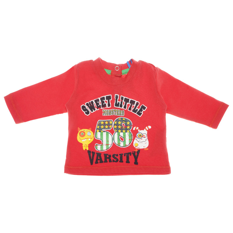 Памучна блуза с принт за бебе червена  111007