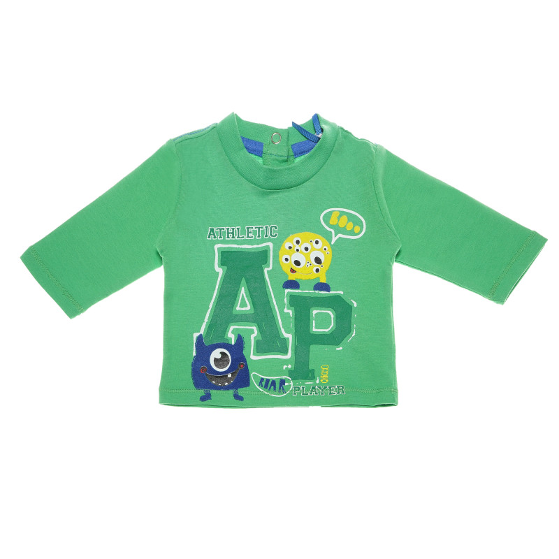 Памучна блуза с принт за бебе за момче зелена  111013