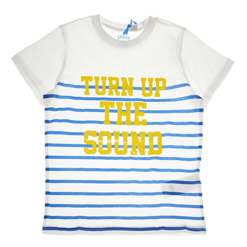 Памучна тениска с принт за момче синьо-райе  111066