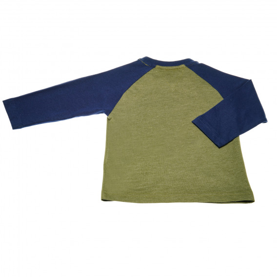 Памучна блуза с дълъг контрастен ръкав и принт за момче зелена Chicco 111208 3