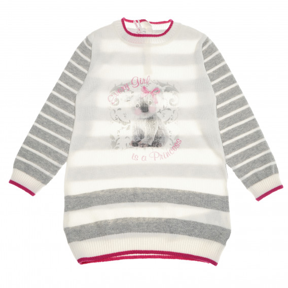 Плетен дълъг пуловер за момиче сиво и екрю Chicco 111451 
