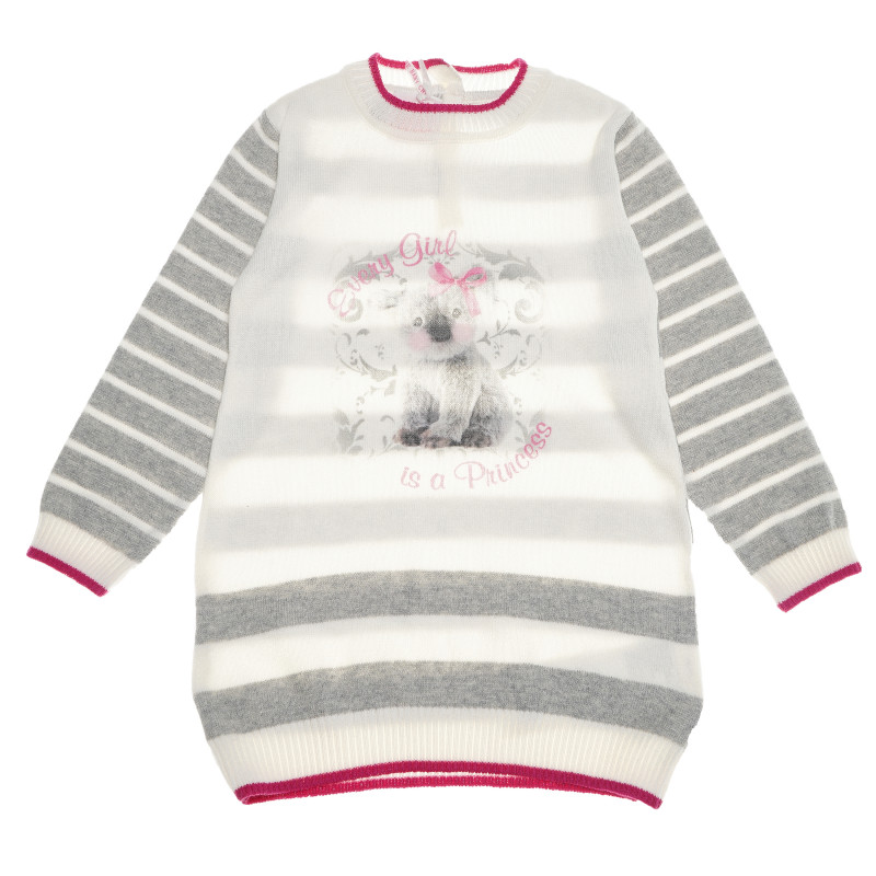 Плетен дълъг пуловер за момиче сиво и екрю  111451