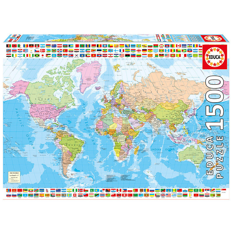 Цветен Детски пъзел Политическа карта на света 1500 части  11248