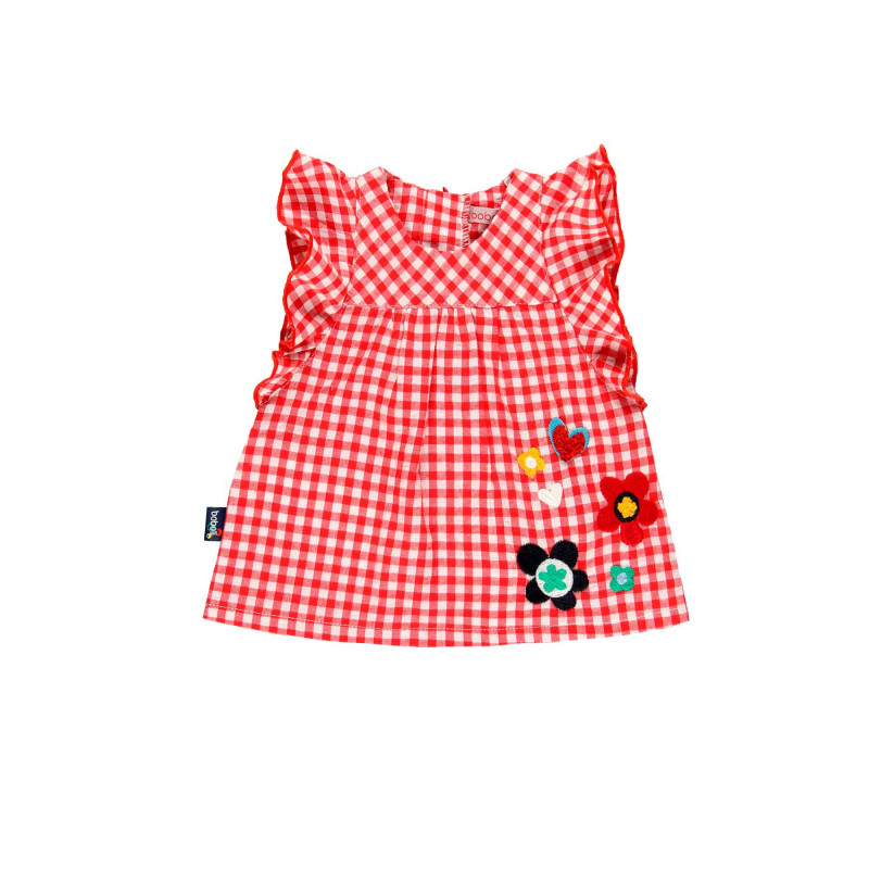 Памучна карирана рокля за бебе за момиче червена  112694