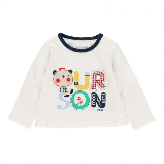 Памучна блуза с цветен надпис за бебе за момче бяла Boboli 112705 