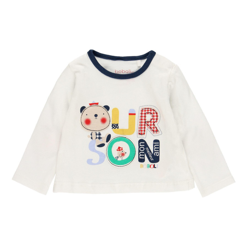 Памучна блуза с цветен надпис за бебе за момче бяла  112705