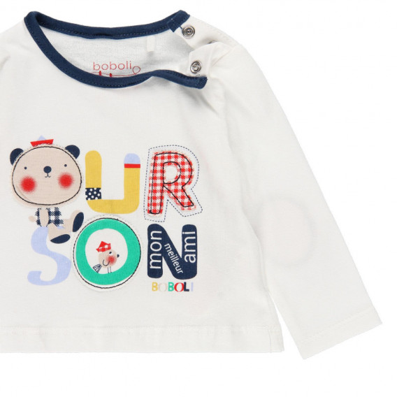 Памучна блуза с цветен надпис за бебе за момче бяла Boboli 112707 3