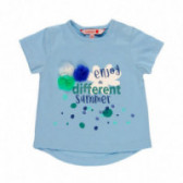Памучна тениска с апликация за момиче синя Boboli 112785 