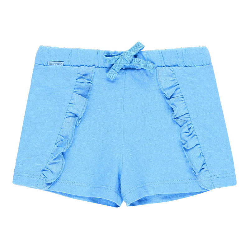 Памучни къси панталони с къдрички за момиче сини  112816